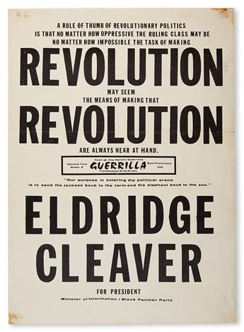 (BLACK PANTHERS.) CLEAVER, ELDRIDGE. A rule of thumb of revolutionary politics is that no matter how oppressive the ruling class may be